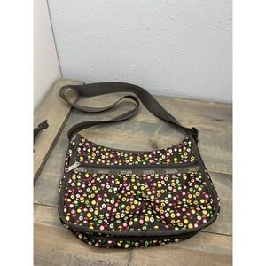 LeSportsac Brown Colorful flowers Dutch Musical Notes Hobo Crossbody Bag